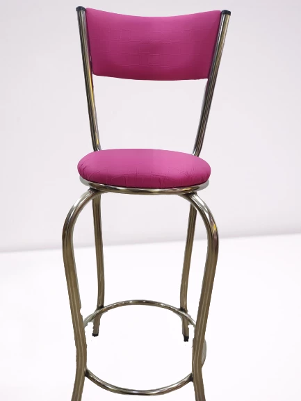 Sandalye 14572 BAR Yüksek Model Pembe FUŞYA 4 ad Metal nikelaj Suni deri döşeme - 8