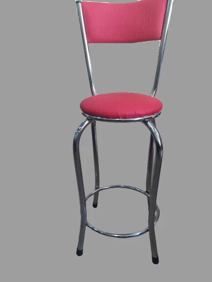 Sandalye ST 4565 BAR Yüksek Pembe FUŞYA 1ad Metal Çelik nikelaj Suni deri döşeme - 5