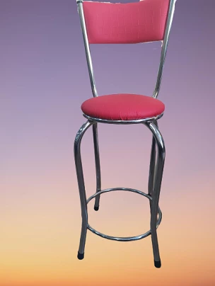 Sandalye ST 4565 BAR Yüksek Pembe FUŞYA 1ad Metal Çelik nikelaj Suni deri döşeme - 3