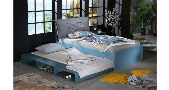 Karyola-Yavrulu Karyola 14500 URLU MİX SARI İnovasyon Model Raf Detay MAVİ - GRİ Kombin