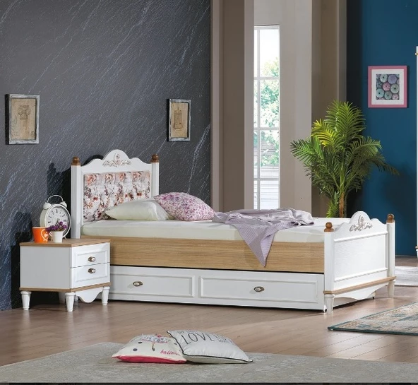 Karyola-komodin 14451 Urlu FLORA İnovasyon Model Kayın torna kalite yüksek ayak Beyaz