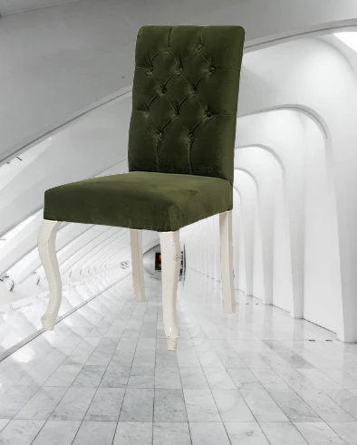 Sandalye ST 14209 Zus073 Kapiton Kayın ASLAN Ayak Parlak Beyaz Babyface Yeşil Döşem - Resim 3