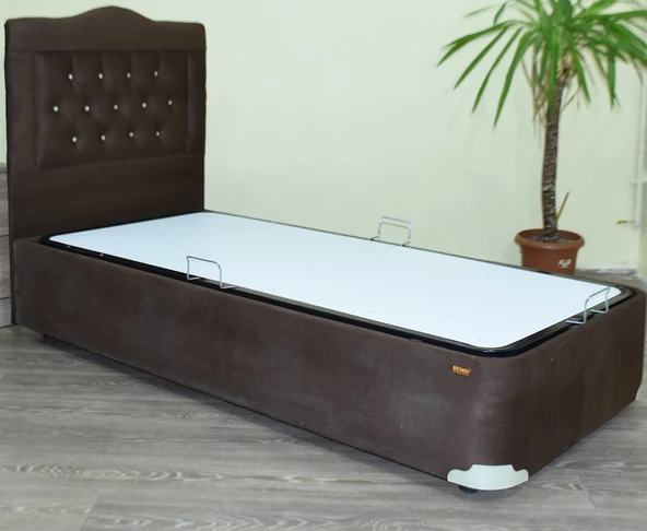 Baza-Başlık Tay Tüyü Kahverengi 14188 Kumaş Kapitone Metal Çelik 90*190 ElYapım - 2