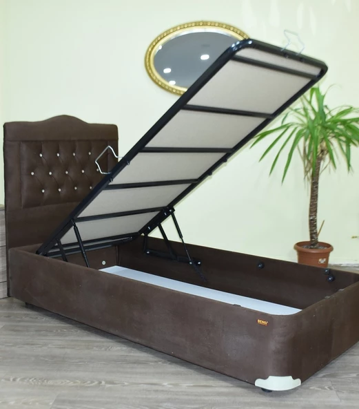 Baza-Başlık Tay Tüyü Kahverengi 14188 Kumaş Kapitone Metal Çelik 90*190 ElYapım