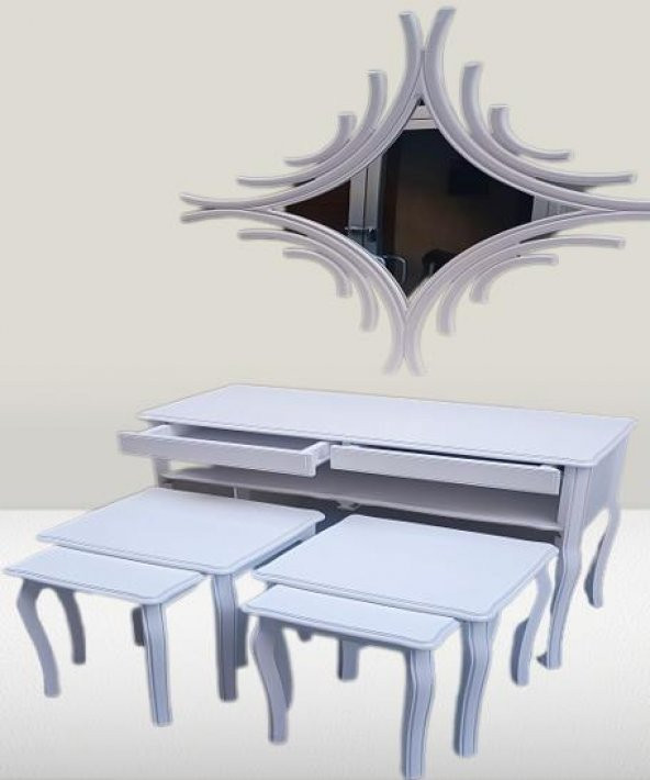 Dresuar Zigon 14184 Takım Kayın RETRO ayak CNC ayna Parlak Beyaz Lake El Yapım