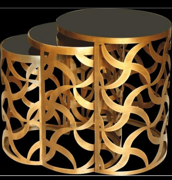 Zigon Zlf 14139 CNC rüzgar gülü model Sehpa Metal Gold kaplama Siyah temper Cam - 4