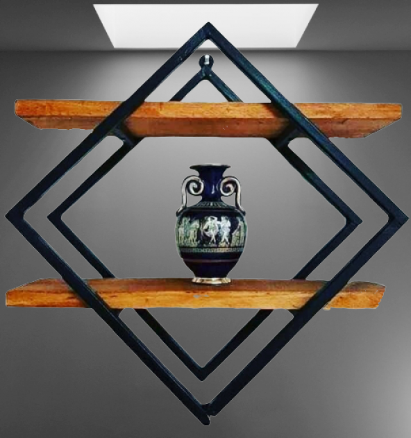 Kitaplık 14121 Monte ZLF İkili Ahşap Raf Metal Transmisyon Siyah Ayak El Yapım - 3