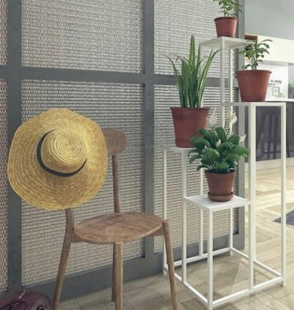 Çiçeklik Zlf 14090 Dekoratif Kule Model Metal Çelik Beyaz Statik Boya El Yapım