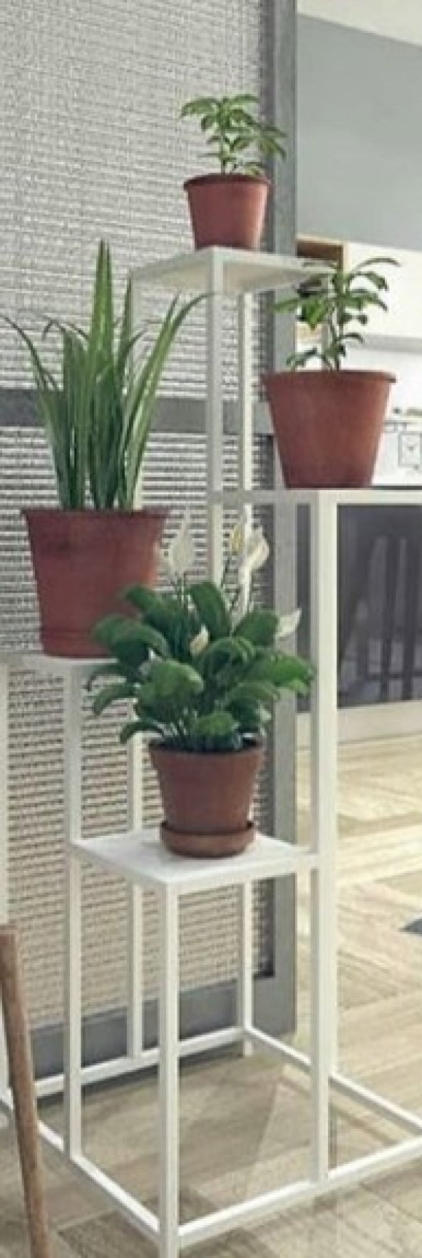 Çiçeklik Zlf 14090 Dekoratif Kule Model Metal Çelik Beyaz Statik Boya El Yapım - 3