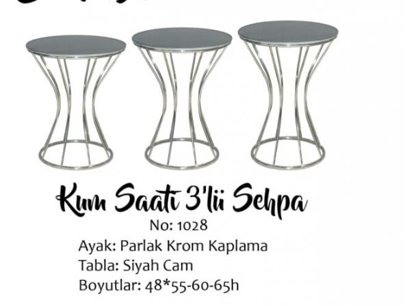 Brc Zigon sehpa 14064 Kum saat model Siyah TEMPER cam Metal Krom Renk Kaplama El Yapım