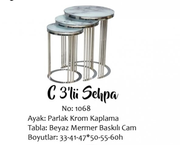 Brc C 14060 ZİGON Model Beyaz Mermer TEMPER cam Metal KROM Renk Kaplama El Yapım ürün görseli