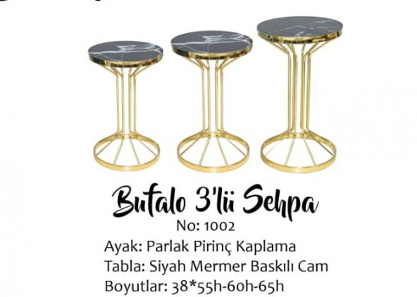 Brc Bufalo 14056 Zigon Siyah Mermer Temper cam GOLD Renk Kaplam Metal Ayak Elyapı