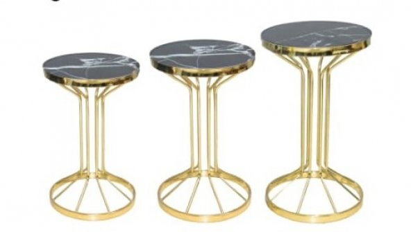 Brc Bufalo 14056 Zigon Siyah Mermer Temper cam GOLD Renk Kaplam Metal Ayak Elyapı - Resim 2