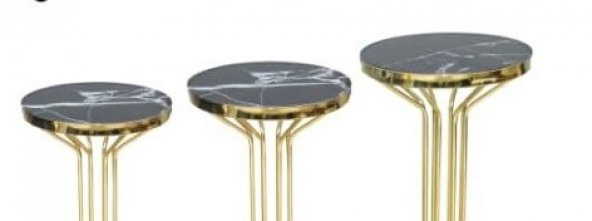 Brc Bufalo 14056 Zigon Siyah Mermer Temper cam GOLD Renk Kaplam Metal Ayak Elyapı - Resim 3