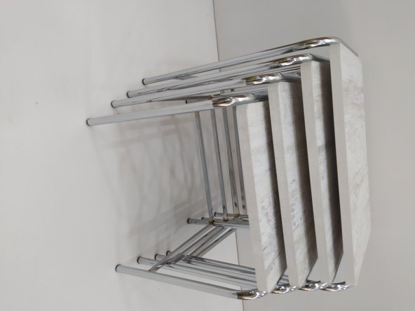 Zigon Sehpa 14005 Demet Metal Model Nikelaj Ayak Ahşap Mermr Dalga Desen El Yapım - 2