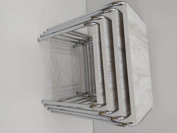 Zigon Sehpa 14005 Demet Metal Model Nikelaj Ayak Ahşap Mermr Dalga Desen El Yapım - 5