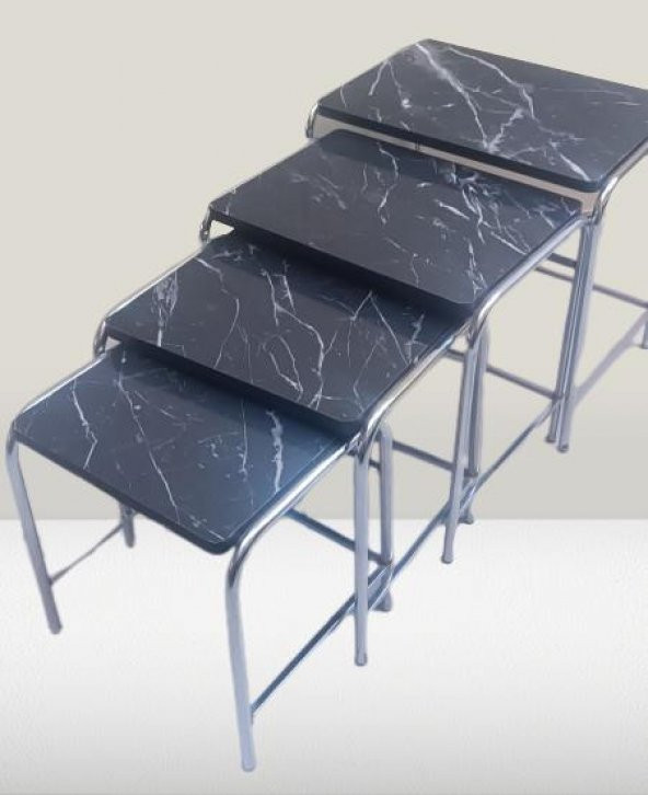 Zigon Sehpa 14006 Demet Model Metal Nikelaj Ayak Siyah Mermer Desen Tabla El Yapı - 2