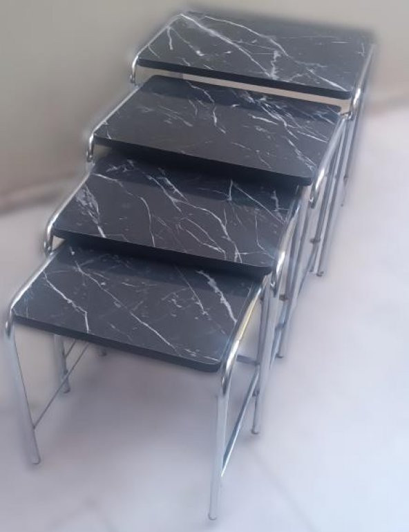 Zigon Sehpa 14006 Demet Model Metal Nikelaj Ayak Siyah Mermer Desen Tabla El Yapı - 3
