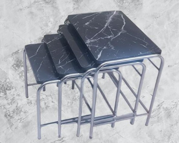 Zigon Sehpa 14006 Demet Model Metal Nikelaj Ayak Siyah Mermer Desen Tabla El Yapı - 4