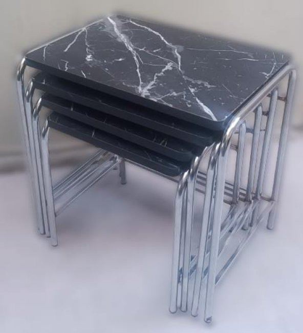 Zigon Sehpa 14006 Demet Model Metal Nikelaj Ayak Siyah Mermer Desen Tabla El Yapı - 5