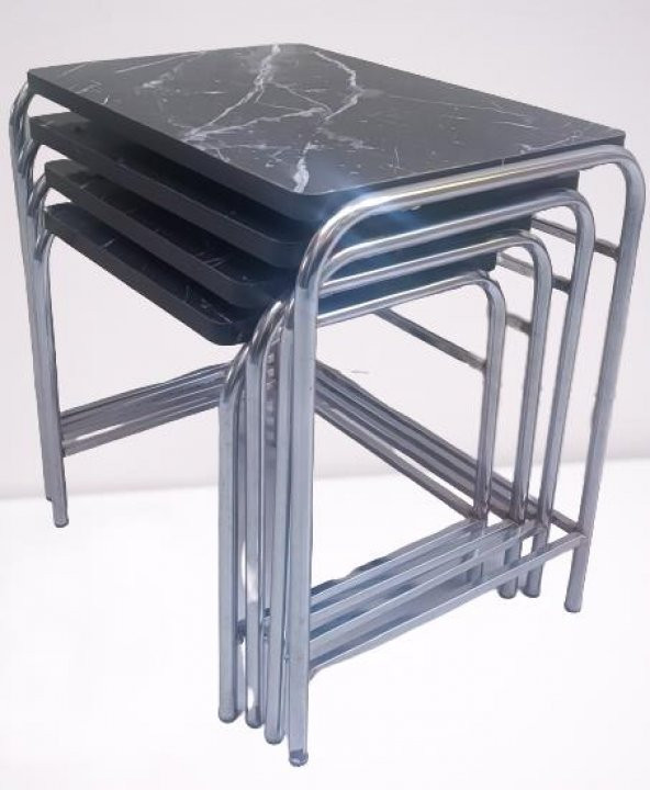 Zigon Sehpa 14006 Demet Model Metal Nikelaj Ayak Siyah Mermer Desen Tabla El Yapı - 7