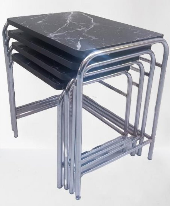 Zigon Sehpa 14006 Demet Model Metal Nikelaj Ayak Siyah Mermer Desen Tabla El Yapı - 8