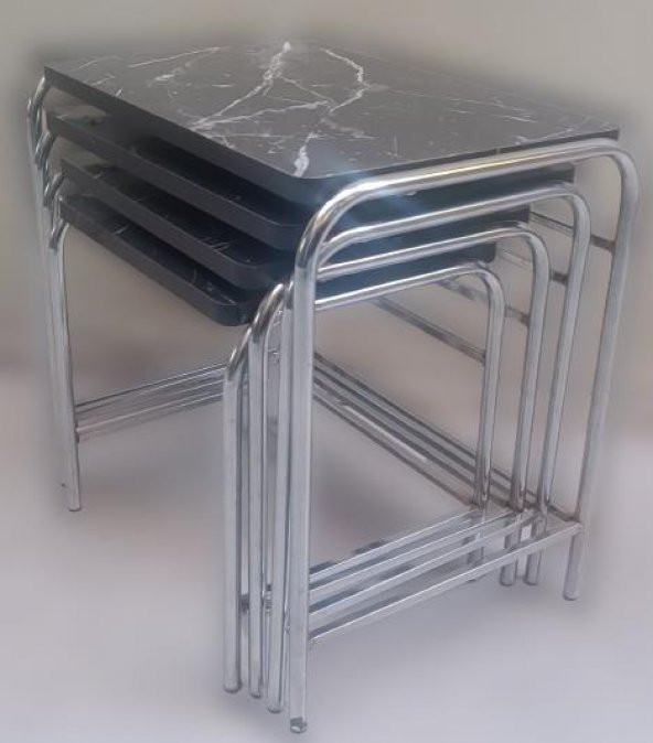 Zigon Sehpa 14006 Demet Model Metal Nikelaj Ayak Siyah Mermer Desen Tabla El Yapı - 9