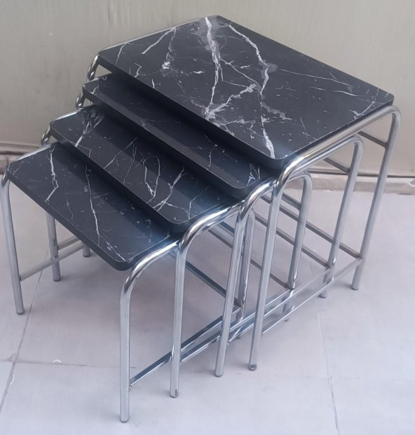 Zigon Sehpa 14006 Demet Model Metal Nikelaj Ayak Siyah Mermer Desen Tabla El Yapı - 10
