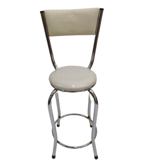 Sandalye 13995 BAR Yüksek Model KREM 1 ad Suni deri döşeme Metal Çelik nikelaj