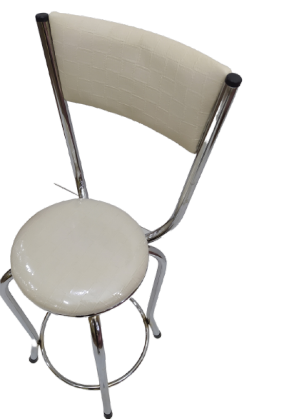 Sandalye 13995 BAR Yüksek Model KREM 1 ad Suni deri döşeme Metal Çelik nikelaj - 2