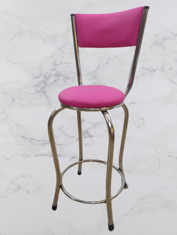 Sandalye 13994 BAR  Yüksek PEMBE FUŞYA 1ad Metal nikelaj Suni deri döşem El Yapı - 3
