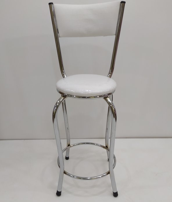 Sandalye ST BAR Tipi Yüksek Model Beyaz Suni deri döşeme Metal Çelik nikelaj 1ad