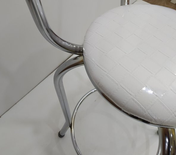 Sandalye 13996 BAR Yüksek Model Beyaz Suni deri döşeme Metal Çelik nikelaj 1ad - 2