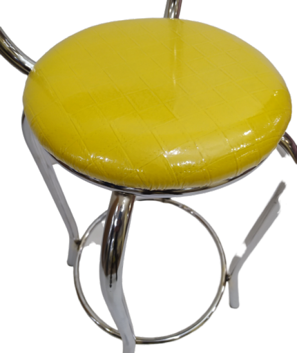 Sandalye 13993 BAR Yüksek Model SARI 1ad Metal Çelik nikelaj Suni deri döşeme - 2