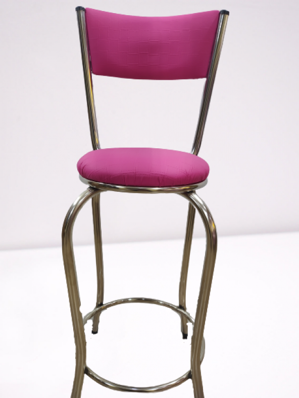 Sandalye 13994 BAR Yüksek PEMBE FUŞYA 1ad Metal nikelaj Suni deri döşem El Yapı - 6