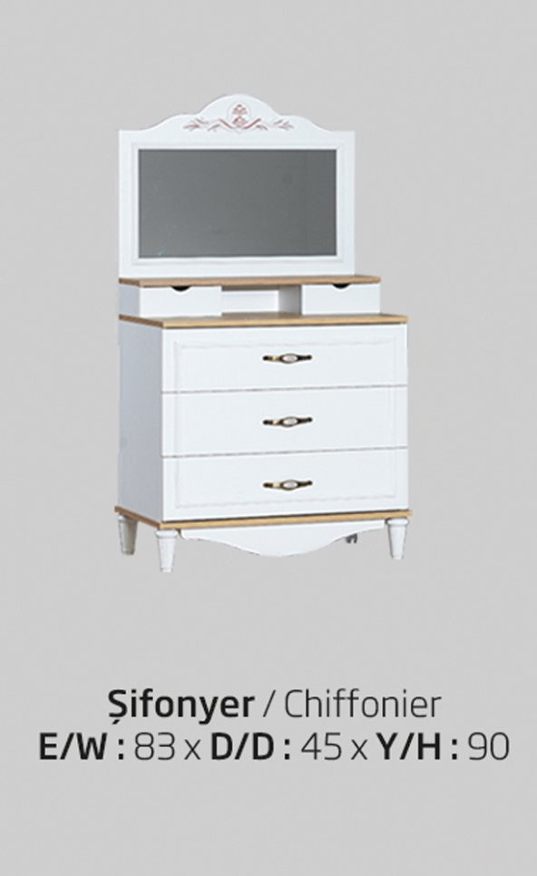 Şifonyer-ayna 13949 Urlu FLORA İnovasyon Model Beyaz Suntalem kalite yüksek ayak El Yapım - 2