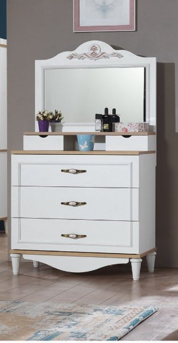 Şifonyer-ayna 13949 Urlu FLORA İnovasyon Model Beyaz Suntalem kalite yüksek ayak El Yapım - 3