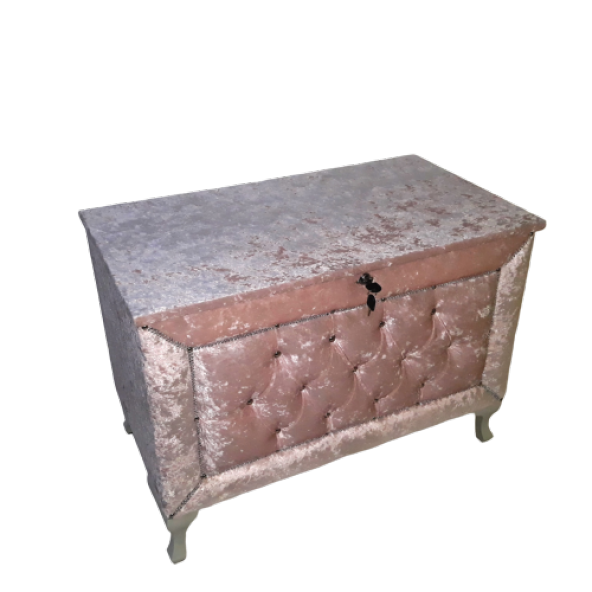 Çeyiz 13939 SANDIK Kapitone Büyük Model PEMBE Kadife Kumaş İçi Tela El Yapım