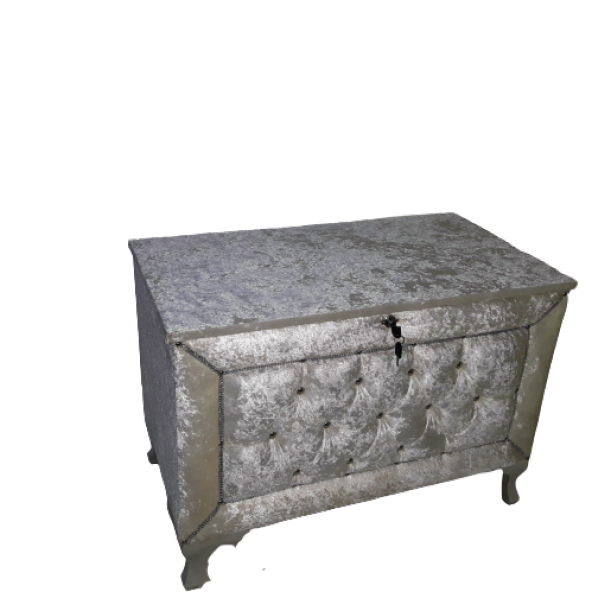 Çeyiz 13940 SANDIK Kapiton KÜÇÜK 3lü Set KREM Kadife Kumaş İçi Tela El Yapım - 3