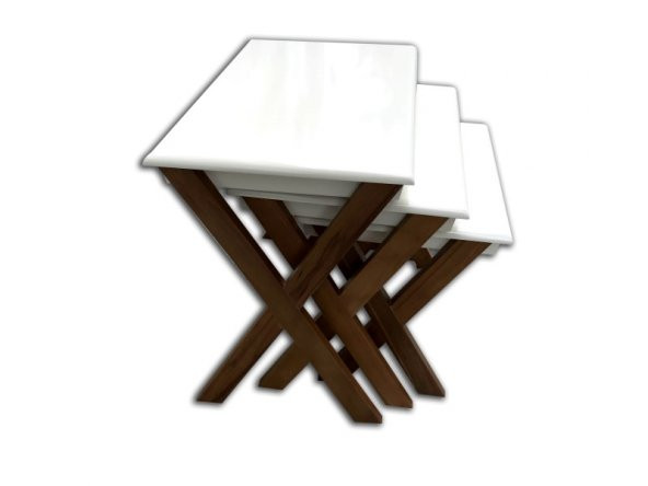 Zigon 13916 ÇAPRAZ AYAK Model Sehpa Kayın ayak Parlak Beyaz-CEVİZ Lake El Yapım - Resim 2