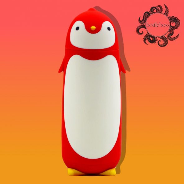 BottleBoss Penguen Figürlü Paslanmaz Çelik Çocuk Matarası 350 Ml Kırmızı ürün görseli