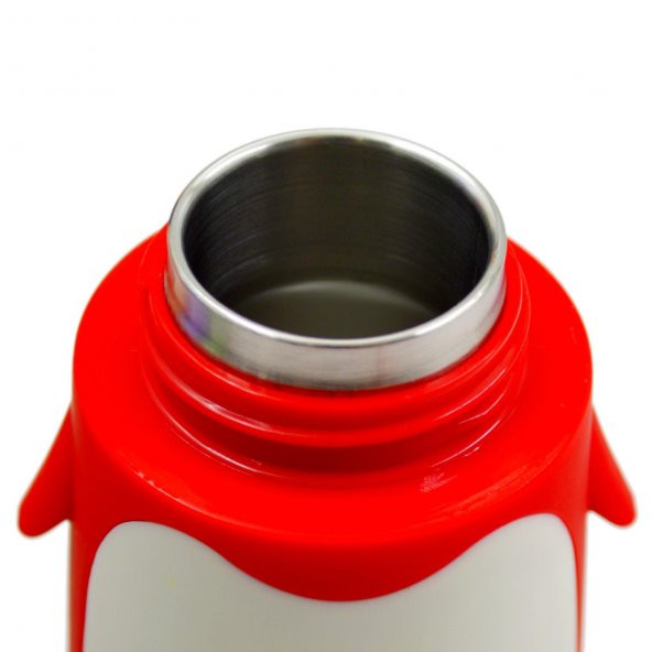 BottleBoss Penguen Figürlü Paslanmaz Çelik Çocuk Matarası 350 Ml Kırmızı - Resim 3