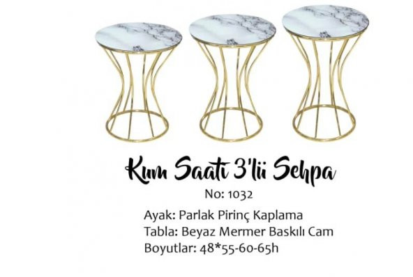 Brc Zigon 13889 KUM SAATİ Beyaz Mermer cam tabla Metal GOLD Renk Kaplama El Yapım - 2