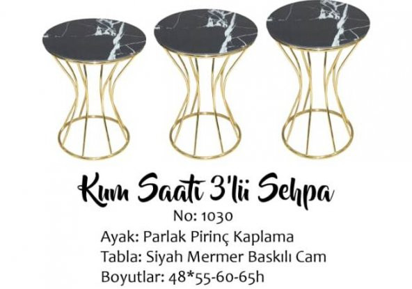Brc Zigon 13890 KUM SAATİ Model Siyah Mermer TEMPER cam Metal GOLD Renk El yapım - 2