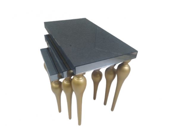Zigon ILGZ 13874 Tombul ayak Model Kayın MDF tabla Parlak gold Füme cam Kaplam