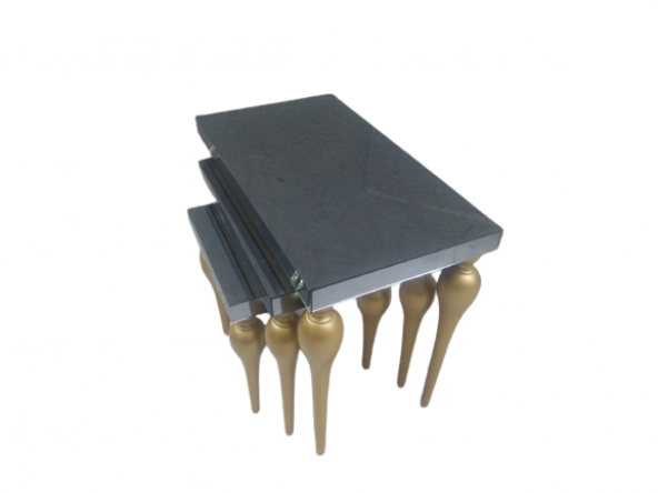 Zigon ILGZ 13874 Tombul ayak Model Kayın MDF tabla Parlak gold Füme cam Kaplam - Resim 2