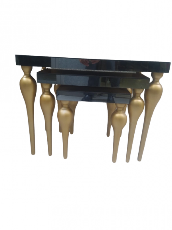 Zigon ILGZ 13874 Tombul ayak Model Kayın MDF tabla Parlak gold Füme cam Kaplam - Resim 5