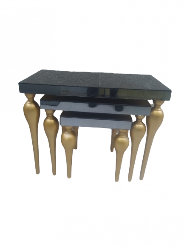 Zigon ILGZ 13874 Tombul ayak Model Kayın MDF tabla Parlak gold Füme cam Kaplam - Resim 6