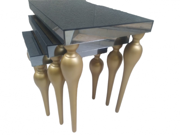 Zigon ILGZ 13874 Tombul ayak Model Kayın MDF tabla Parlak gold Füme cam Kaplam - Resim 8