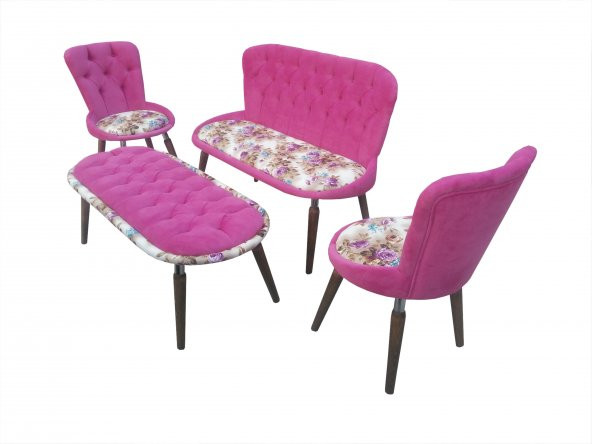 Berjer 13866 ÇAY SET Kayın ASLAN Parlak Beyaz Kapitone Babayface Kumaş El Yapım - 2